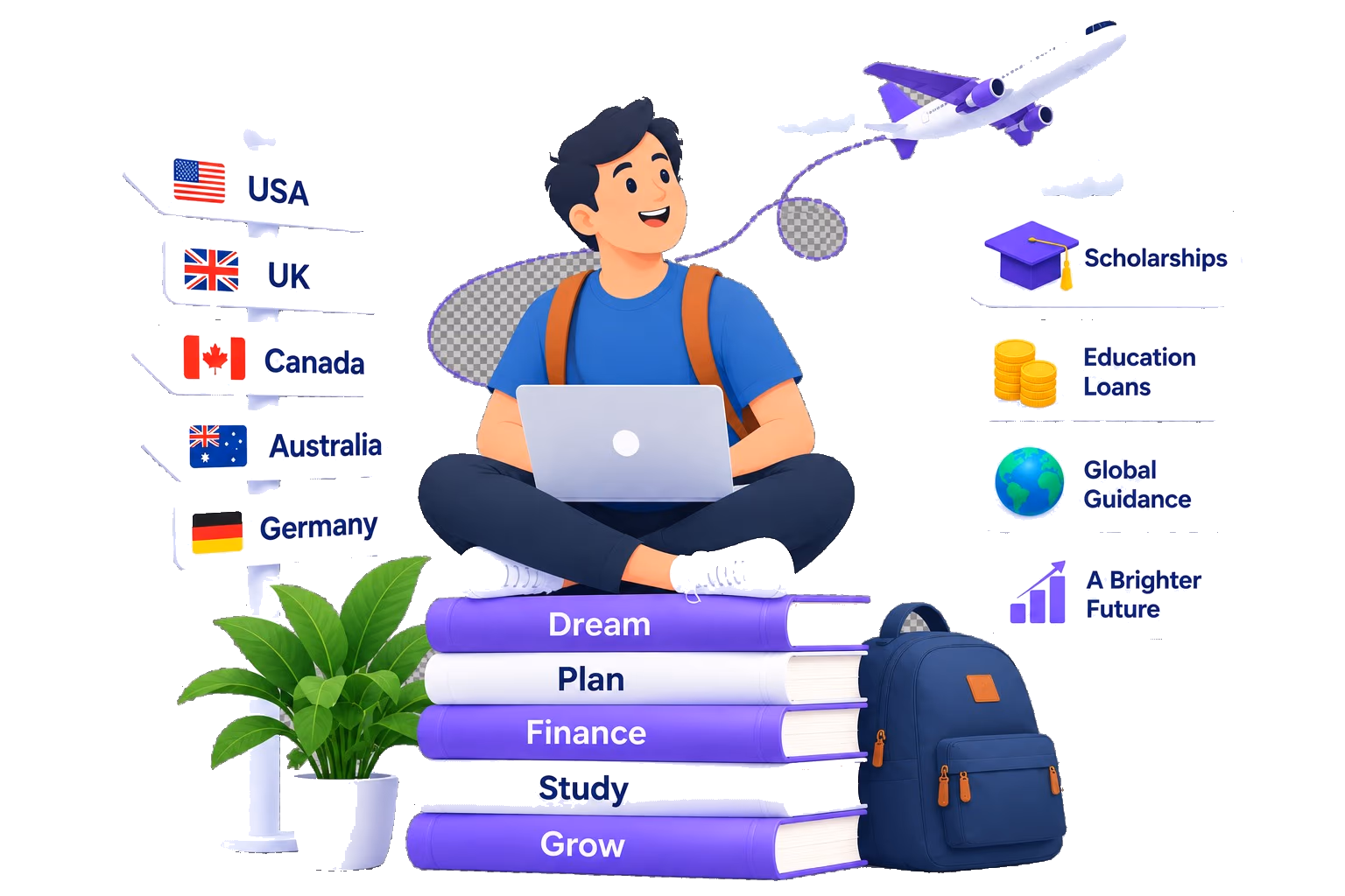 Student planning their study abroad journey with Subraxo — destinations, scholarships, education loans, and global guidance